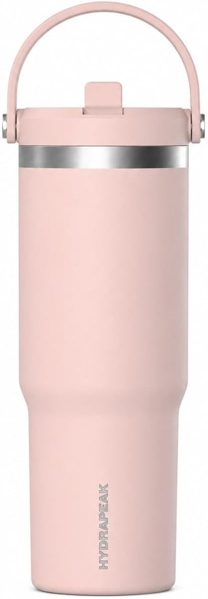 Nomad 32oz Stainless Steel Insulated Travel Tumbler with Handle & Straw Lid, Leakproof, Cupholder Friendly, Back to School, College Dorm, Gym & Everyday Hydration, Cold 24 Hours (Rosewood)