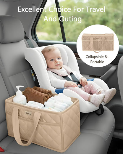 Diaper Caddy Organizer For Changing Table,Dutch Velvet Baby Diaper Caddy With 3 Removable Compartments &4 Side Pockets,Portable Diaper Basket For Car Organizer,Nursery Organizer For Essential Supplies