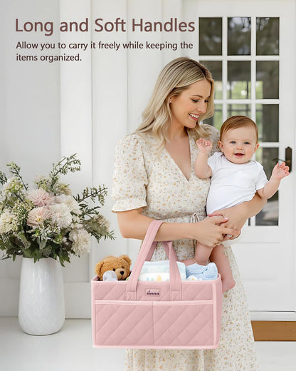 Diaper Caddy Organizer For Changing Table,Dutch Velvet Baby Diaper Caddy With 3 Removable Compartments &4 Side Pockets,Portable Diaper Basket For Car Organizer,Nursery Organizer For Essential Supplies