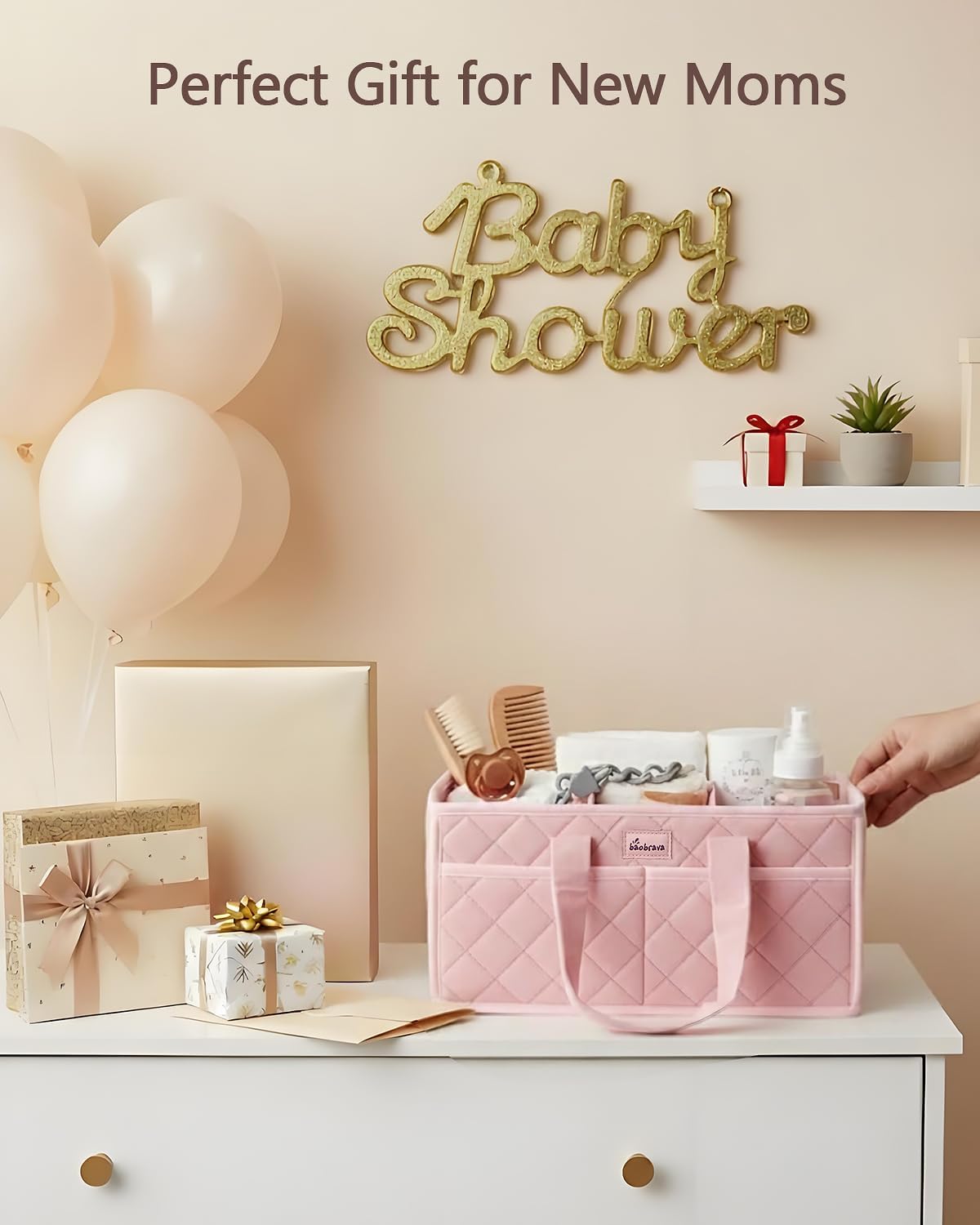 Diaper Caddy Organizer For Changing Table,Dutch Velvet Baby Diaper Caddy With 3 Removable Compartments &4 Side Pockets,Portable Diaper Basket For Car Organizer,Nursery Organizer For Essential Supplies