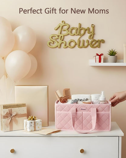 Diaper Caddy Organizer For Changing Table,Dutch Velvet Baby Diaper Caddy With 3 Removable Compartments &4 Side Pockets,Portable Diaper Basket For Car Organizer,Nursery Organizer For Essential Supplies