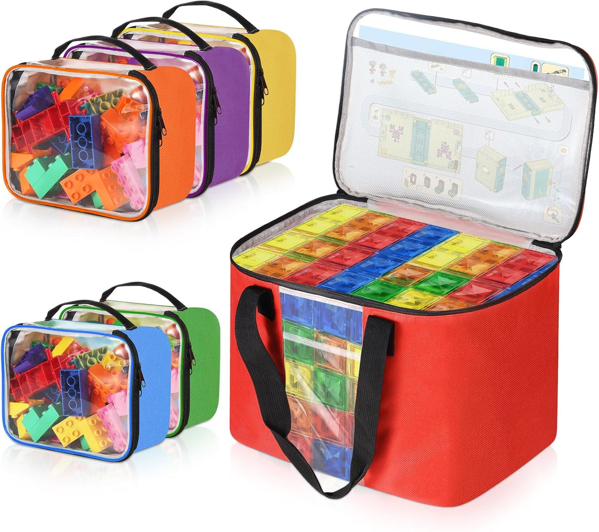 6 Pcs 3 Size Toy Storage Organizer Bag for Magnetic Building Tiles