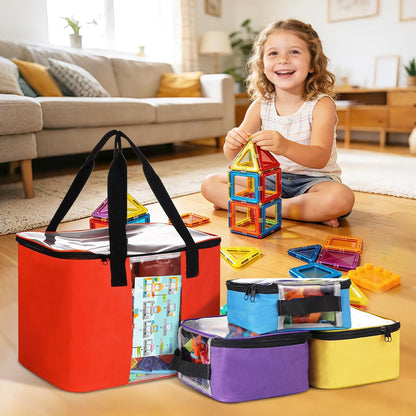 6 Pcs 3 Size Toy Storage Organizer Bag for Magnetic Building Tiles
