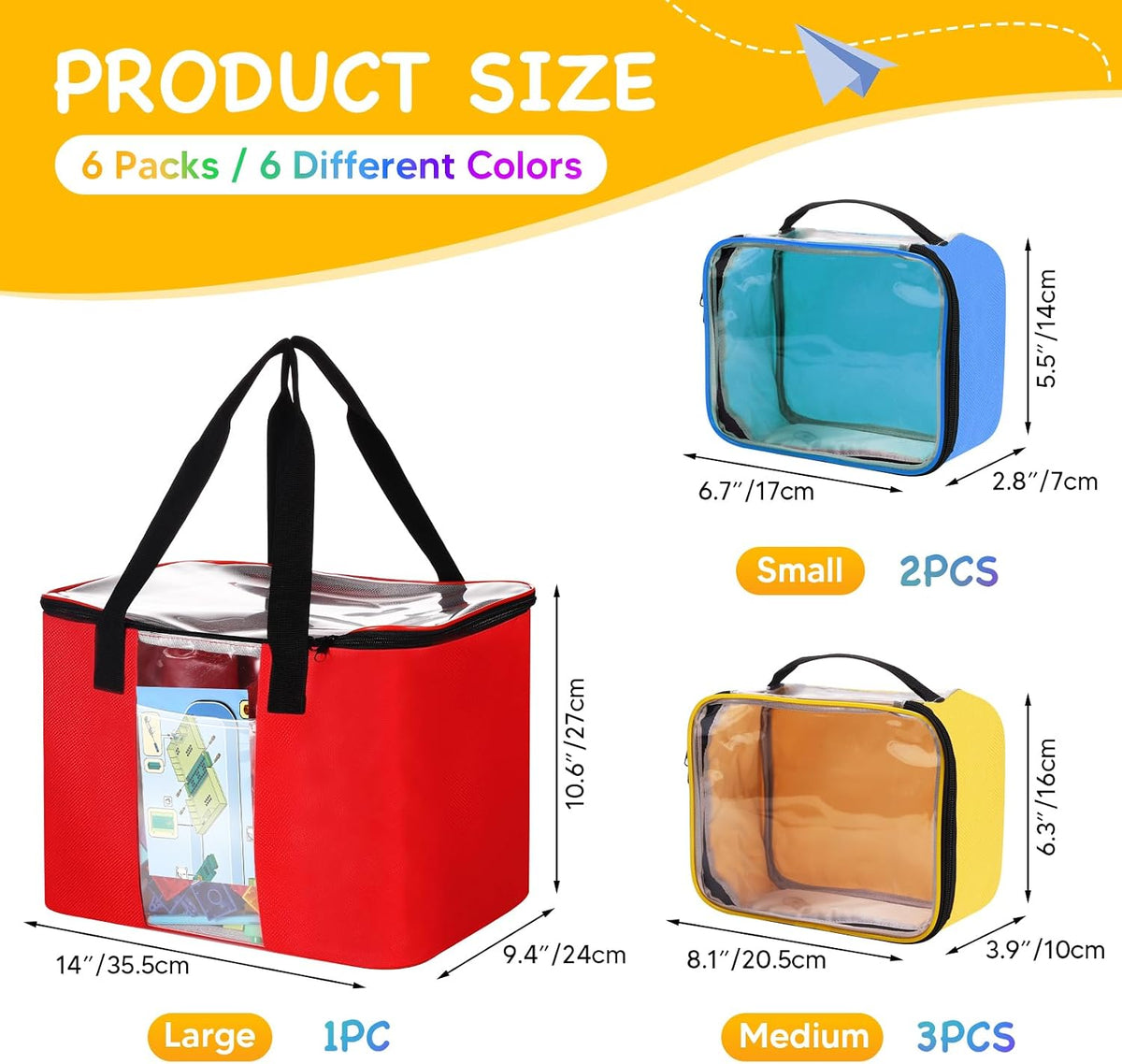6 Pcs 3 Size Toy Storage Organizer Bag for Magnetic Building Tiles