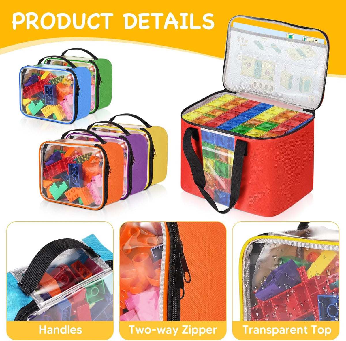 6 Pcs 3 Size Toy Storage Organizer Bag for Magnetic Building Tiles