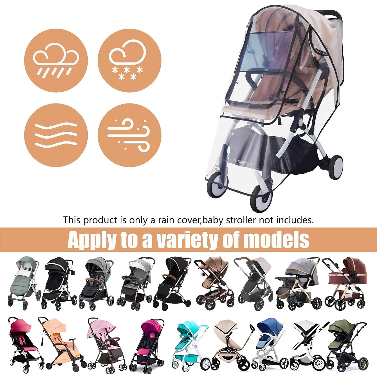 bemece Universal Stroller Rain Cover, Clear EVA Weather Shield
