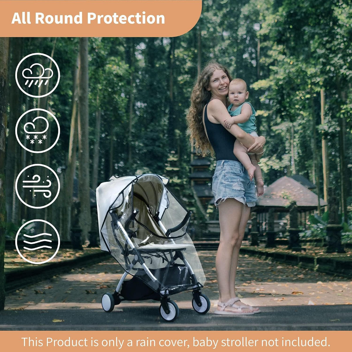bemece Universal Stroller Rain Cover, Clear EVA Weather Shield