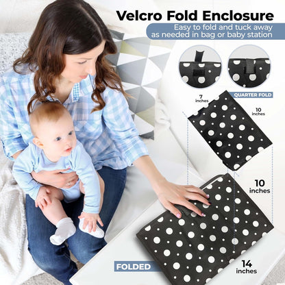 Portable Diaper Changing Pad, Long for Easy Baby Change On-the-Go, Waterproof Foldable Mat for Newborn, Infant, Toddler, Travel Bag- Compact Wipeable- Shower Gift- Black and White Polkadot