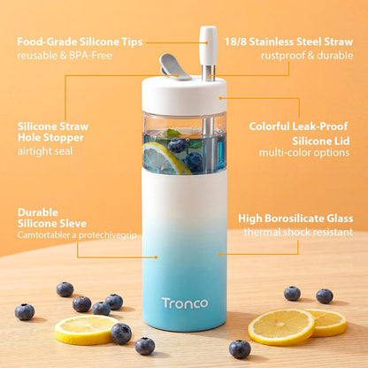 24 oz Glass Tumbler with Lid and Straws, Leakproof Iced Coffee Cups | BPA-Free, Borosilicate Glass Coffee Cups with Silicone Lids for Boba Tea, Smoothie, Office, Travel & Gifts, Dishwasher Safe