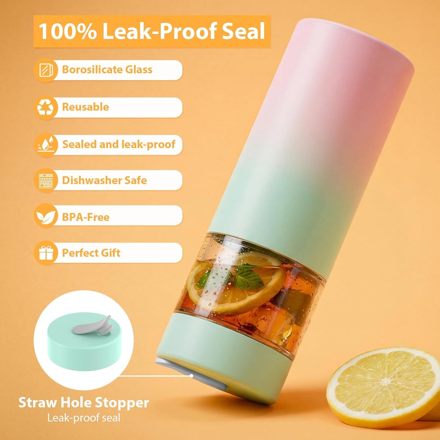 24 oz Glass Tumbler with Lid and Straws, Leakproof Iced Coffee Cups | BPA-Free, Borosilicate Glass Coffee Cups with Silicone Lids for Boba Tea, Smoothie, Office, Travel & Gifts, Dishwasher Safe