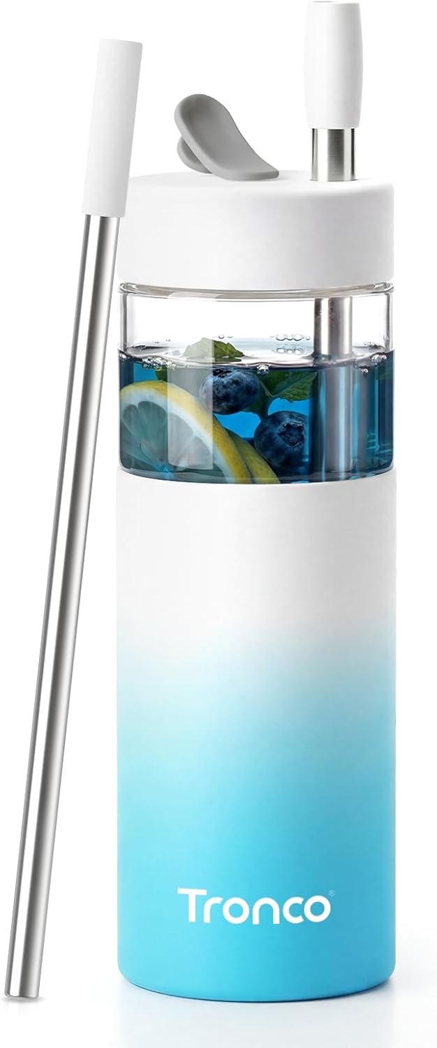 24 oz Glass Tumbler with Lid and Straws, Leakproof Iced Coffee Cups | BPA-Free, Borosilicate Glass Coffee Cups with Silicone Lids for Boba Tea, Smoothie, Office, Travel & Gifts, Dishwasher Safe