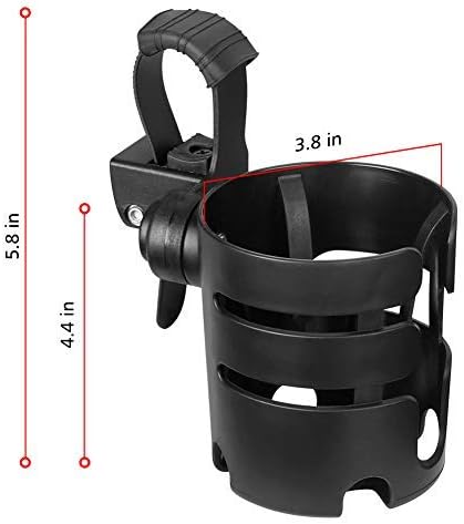 Stroller Cup Holder with Adjustable Strap, 360 Degree Rotatable Universal Cup Holder for Uppababy, Nuna, Doona Stroller, Drinks Holder for Wheelchair, Walker, Rollator
