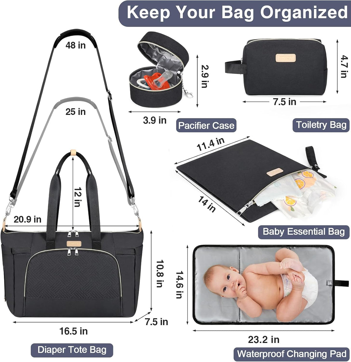 Diaper Bag Tote for Baby 7PCS, Large Mommy Bag with Portable Changing Pad