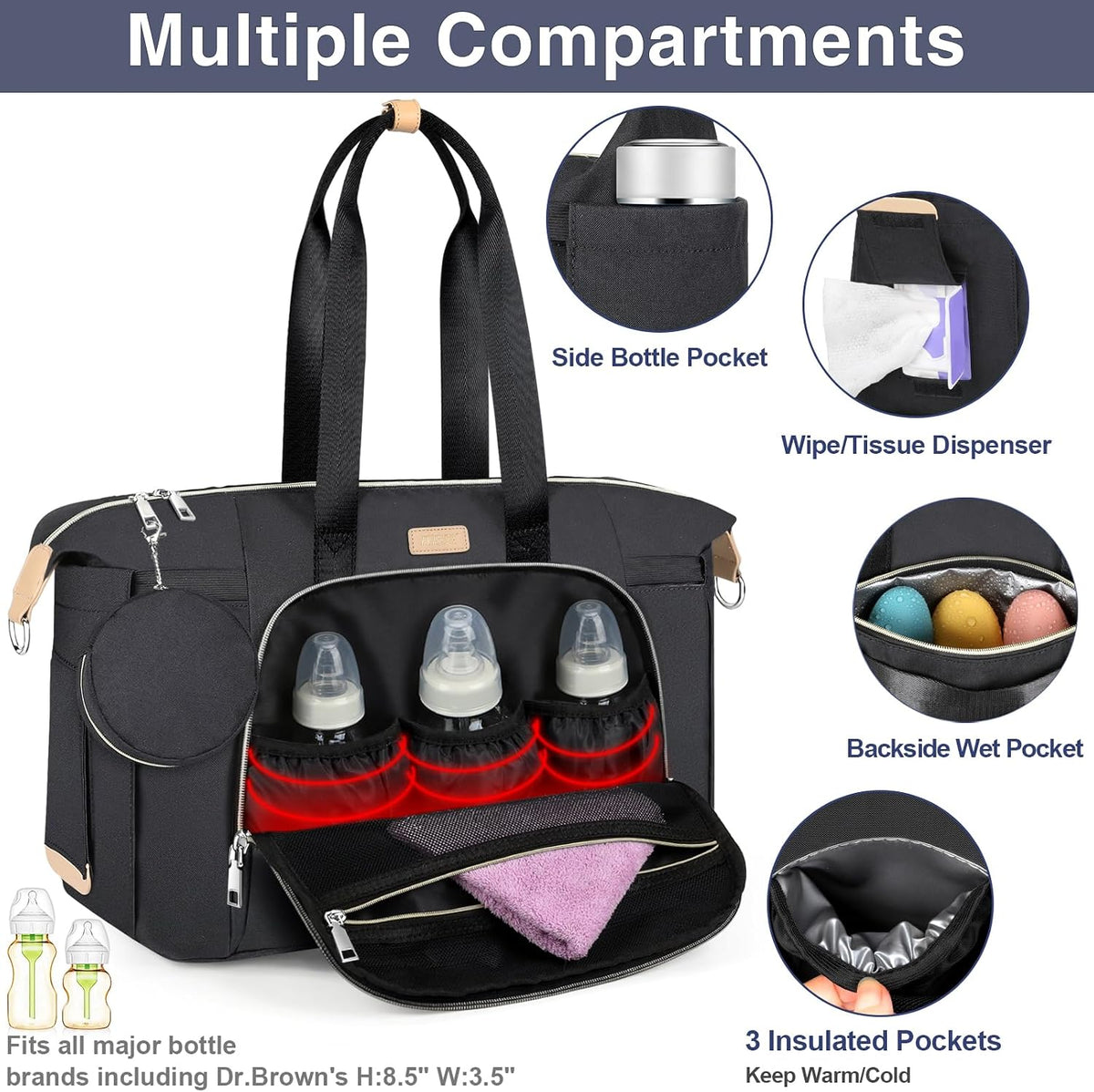 Diaper Bag Tote for Baby 7PCS, Large Mommy Bag with Portable Changing Pad