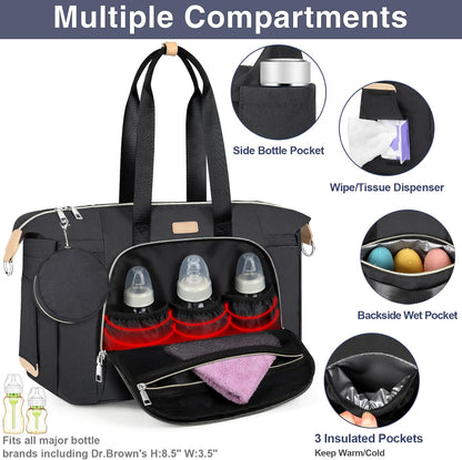 Diaper Bag Tote for Baby 7PCS, Large Mommy Bag with Portable Changing Pad