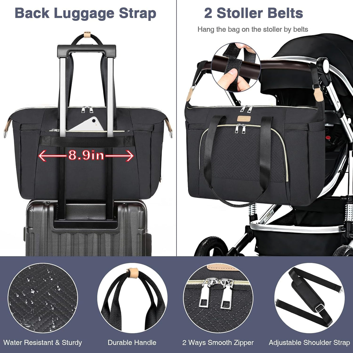 Diaper Bag Tote for Baby 7PCS, Large Mommy Bag with Portable Changing Pad