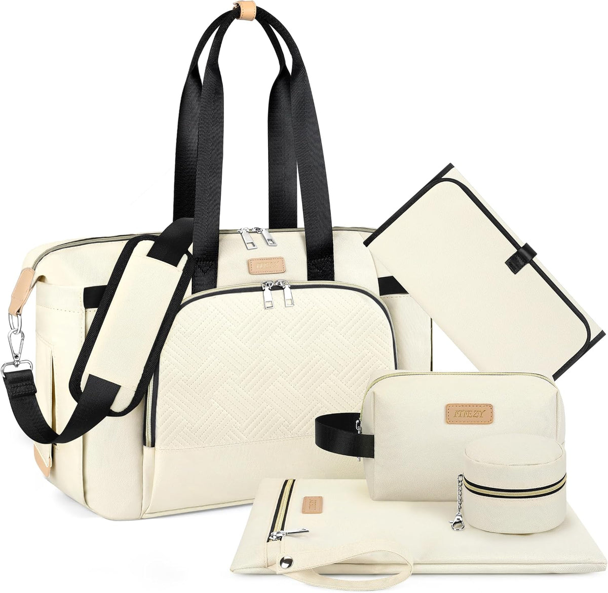 Diaper Bag Tote for Baby 7PCS, Large Mommy Bag with Portable Changing Pad