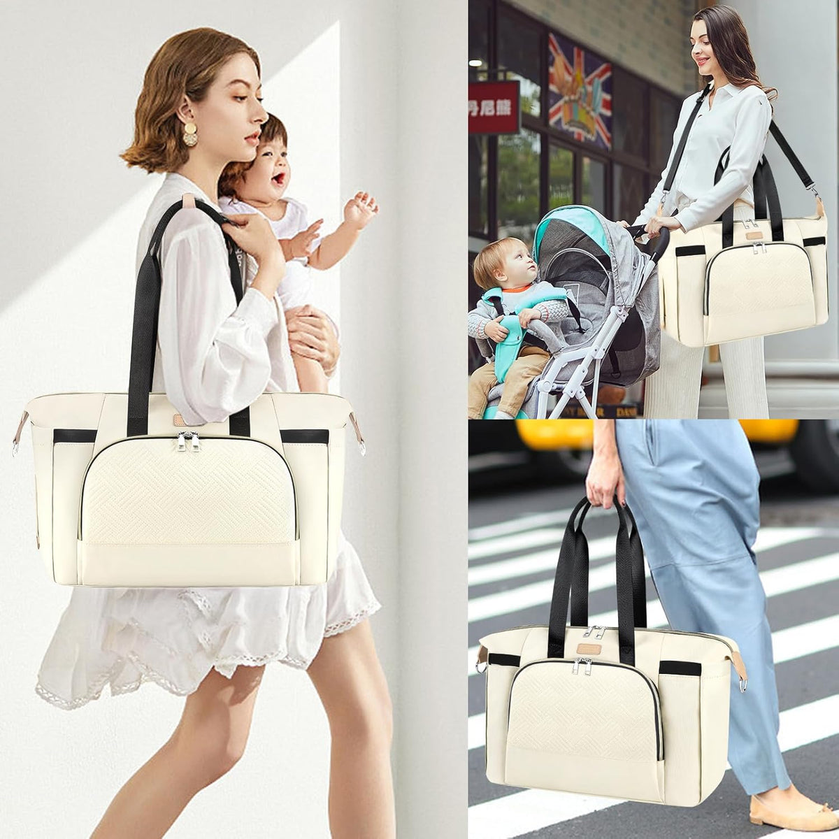 Diaper Bag Tote for Baby 7PCS, Large Mommy Bag with Portable Changing Pad