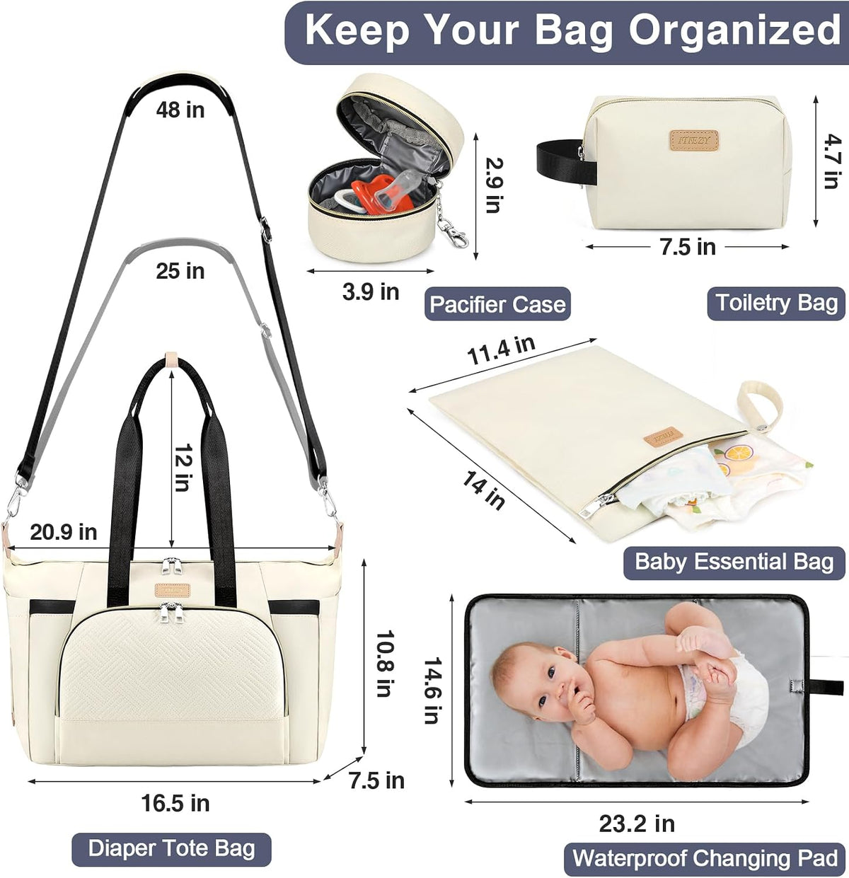 Diaper Bag Tote for Baby 7PCS, Large Mommy Bag with Portable Changing Pad