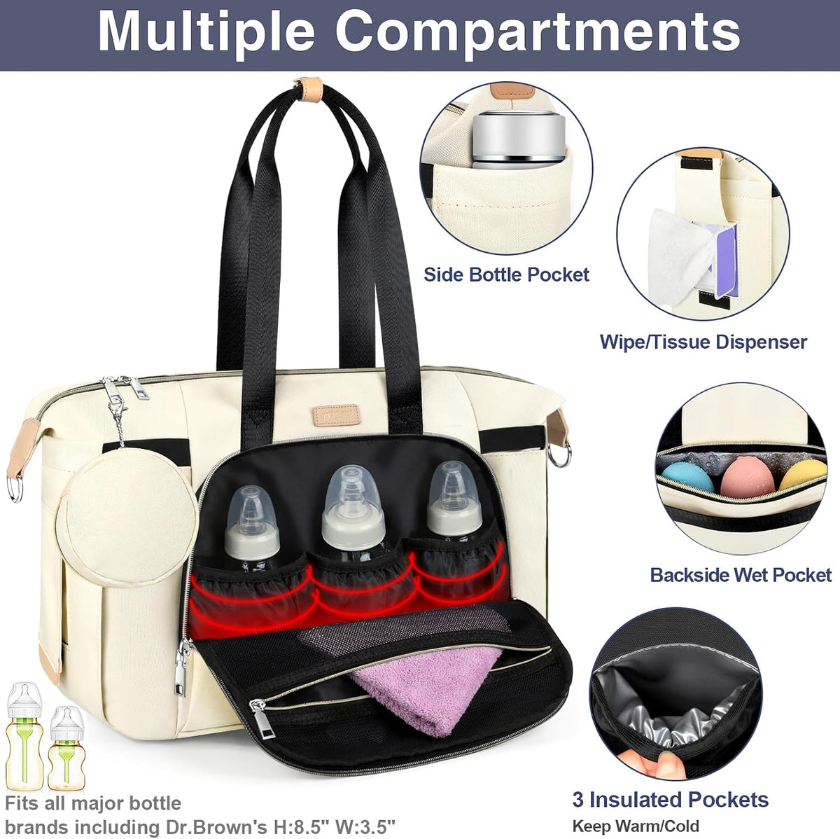 Diaper Bag Tote for Baby 7PCS, Large Mommy Bag with Portable Changing Pad