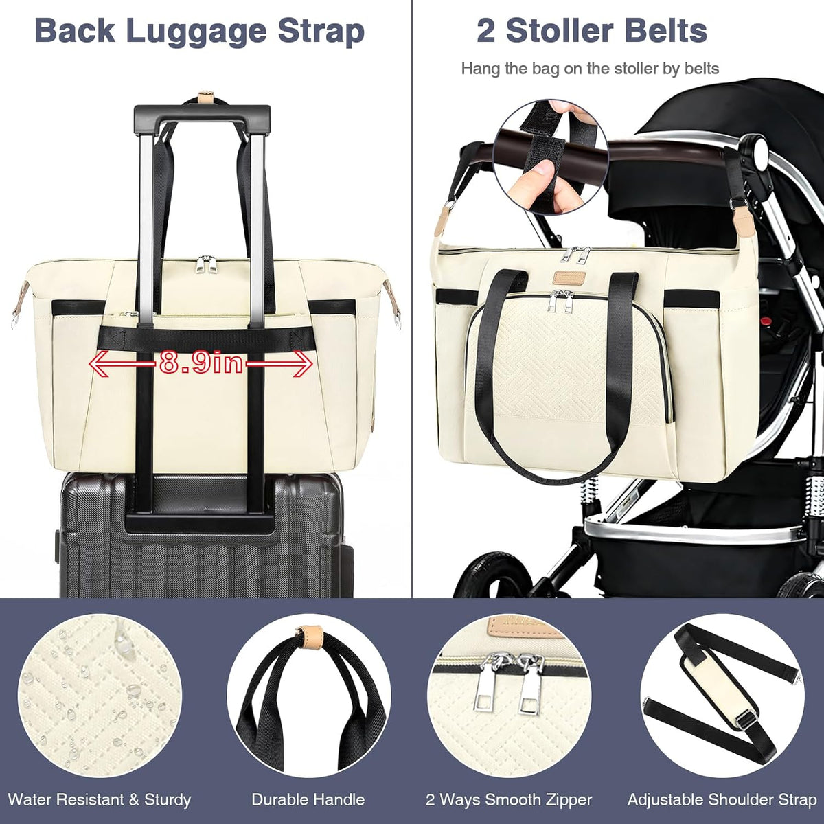 Diaper Bag Tote for Baby 7PCS, Large Mommy Bag with Portable Changing Pad
