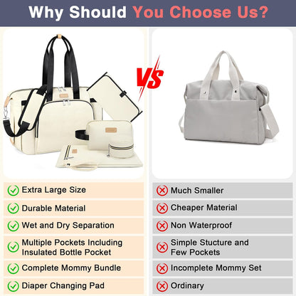 Diaper Bag Tote for Baby 7PCS, Large Mommy Bag with Portable Changing Pad