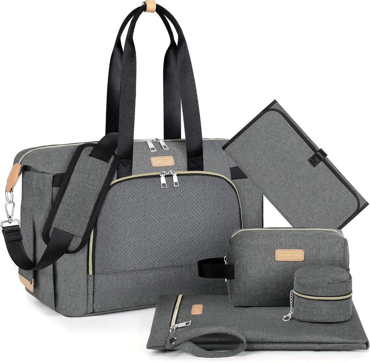 Diaper Bag Tote for Baby 7PCS, Large Mommy Bag with Portable Changing Pad