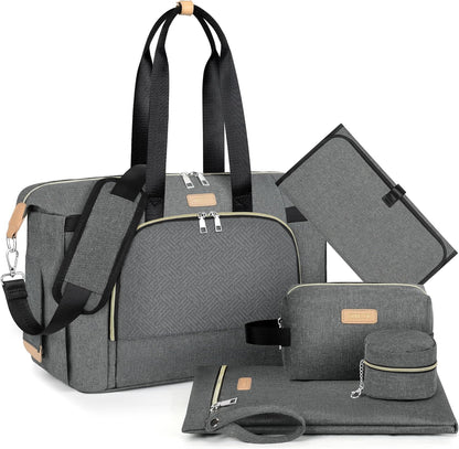 Diaper Bag Tote for Baby 7PCS, Large Mommy Bag with Portable Changing Pad
