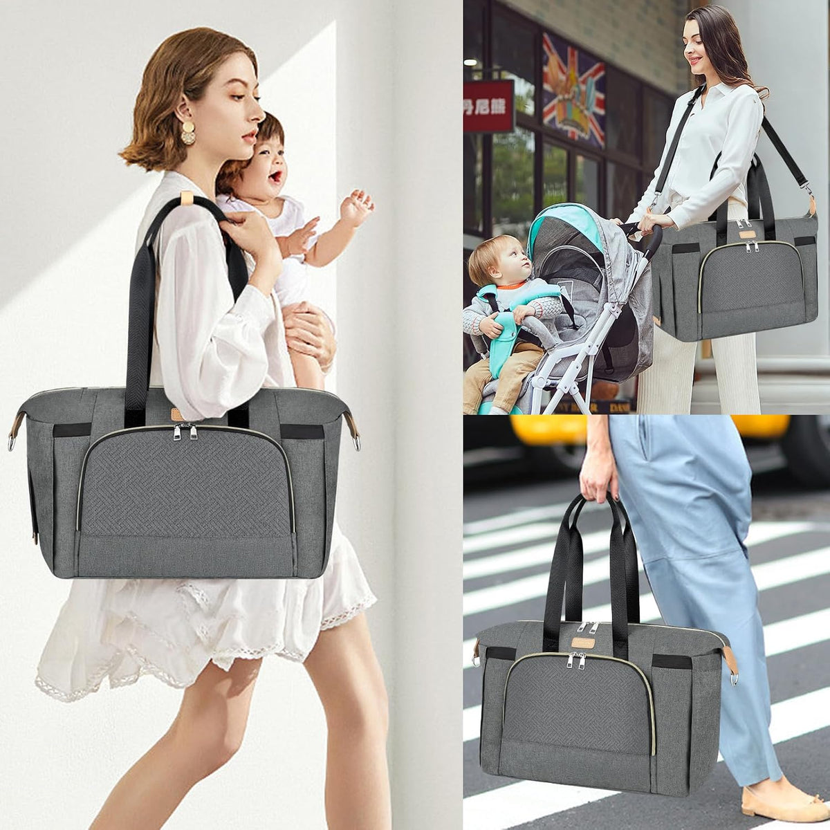 Diaper Bag Tote for Baby 7PCS, Large Mommy Bag with Portable Changing Pad
