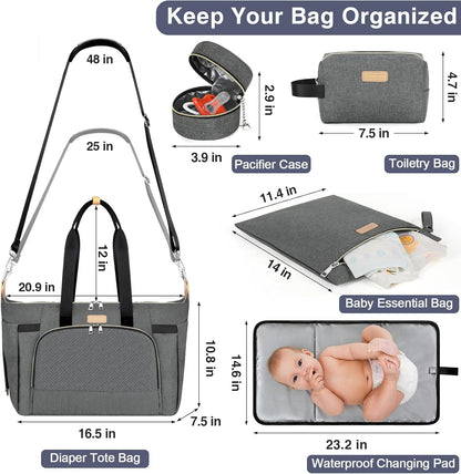 Diaper Bag Tote for Baby 7PCS, Large Mommy Bag with Portable Changing Pad