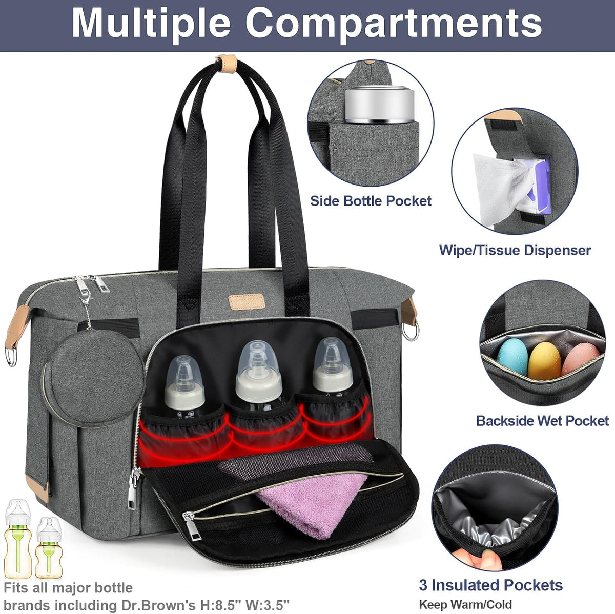 Diaper Bag Tote for Baby 7PCS, Large Mommy Bag with Portable Changing Pad