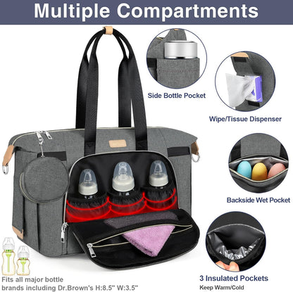 Diaper Bag Tote for Baby 7PCS, Large Mommy Bag with Portable Changing Pad