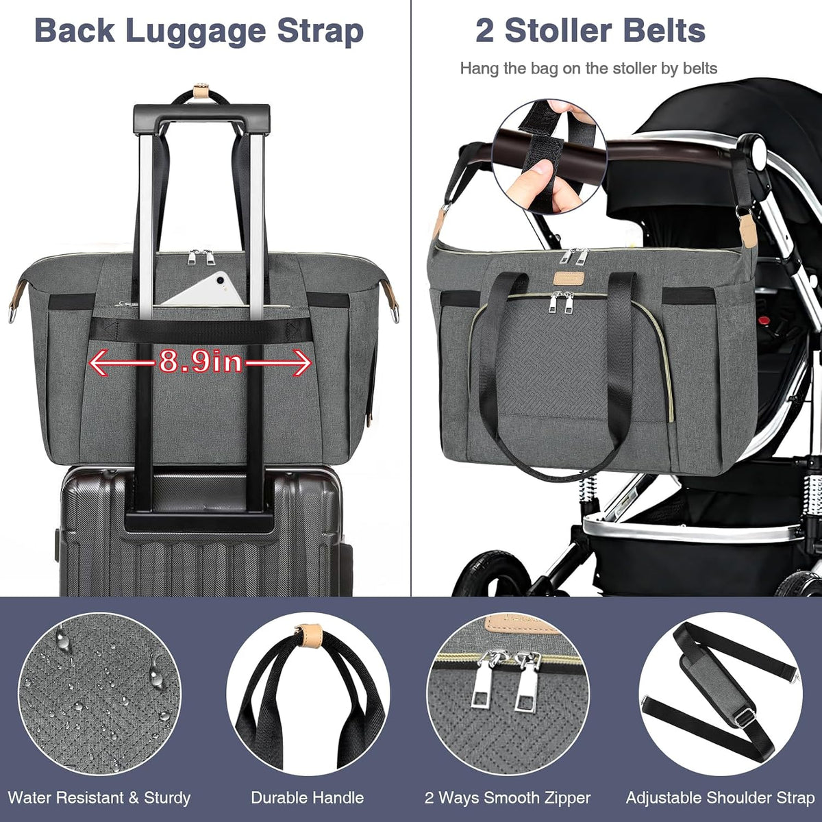Diaper Bag Tote for Baby 7PCS, Large Mommy Bag with Portable Changing Pad
