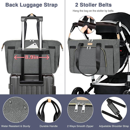 Diaper Bag Tote for Baby 7PCS, Large Mommy Bag with Portable Changing Pad