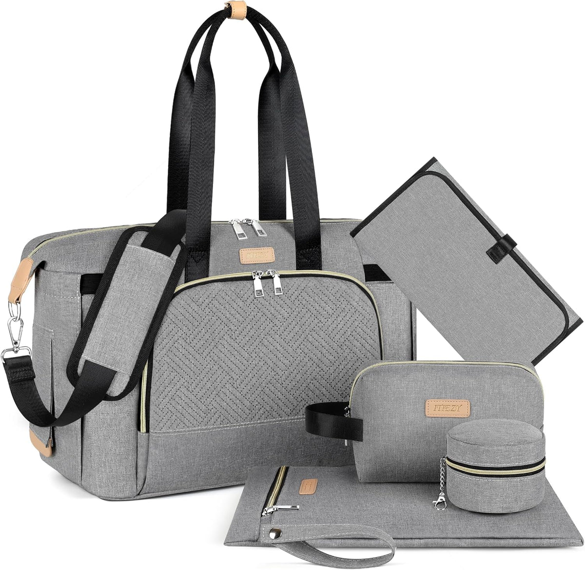 Diaper Bag Tote for Baby 7PCS, Large Mommy Bag with Portable Changing Pad