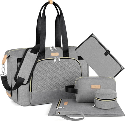 Diaper Bag Tote for Baby 7PCS, Large Mommy Bag with Portable Changing Pad