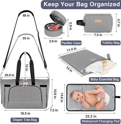 Diaper Bag Tote for Baby 7PCS, Large Mommy Bag with Portable Changing Pad