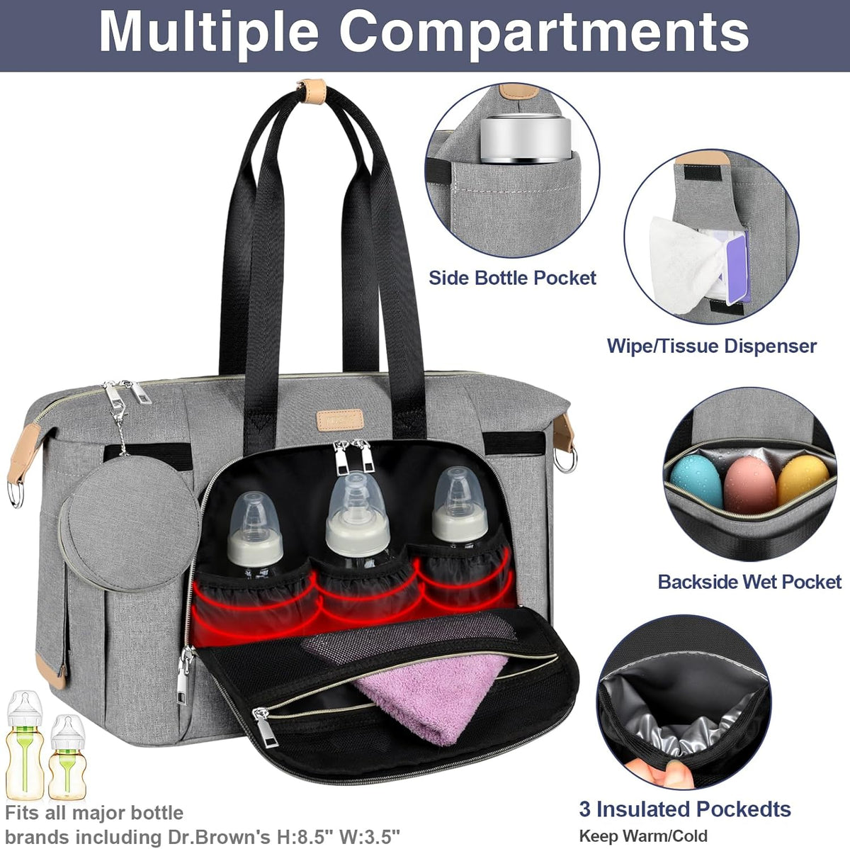 Diaper Bag Tote for Baby 7PCS, Large Mommy Bag with Portable Changing Pad