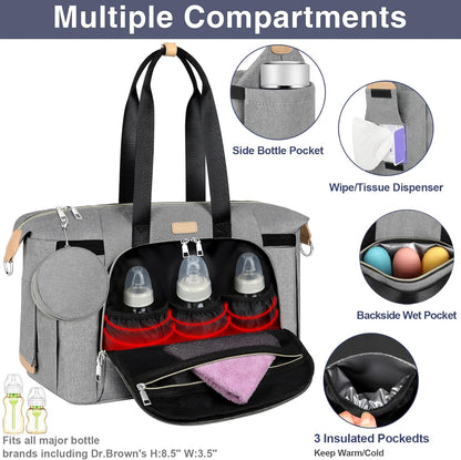Diaper Bag Tote for Baby 7PCS, Large Mommy Bag with Portable Changing Pad