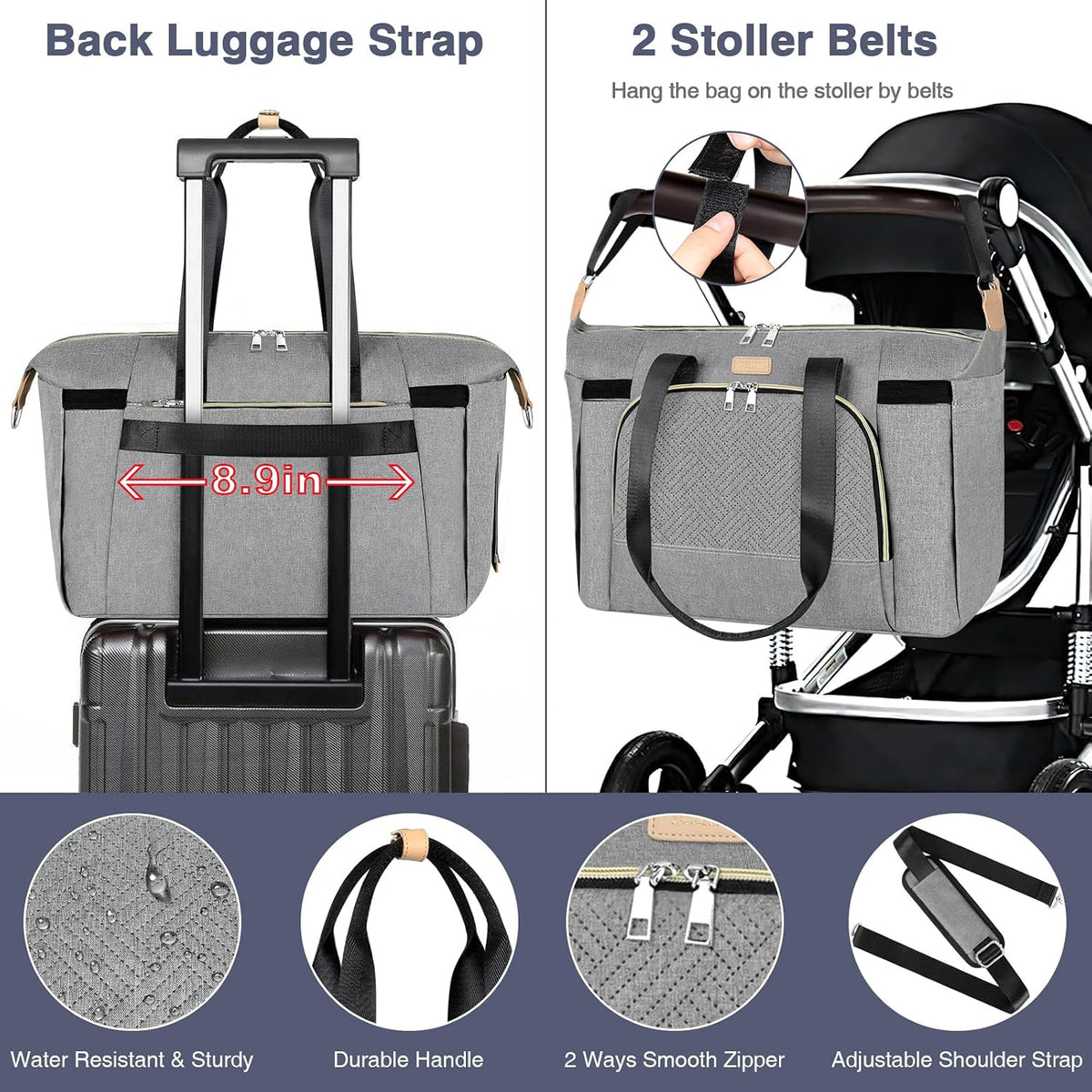 Diaper Bag Tote for Baby 7PCS, Large Mommy Bag with Portable Changing Pad