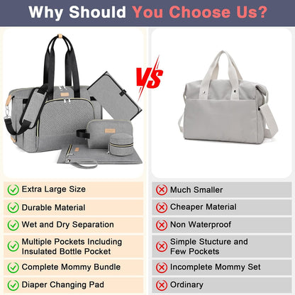 Diaper Bag Tote for Baby 7PCS, Large Mommy Bag with Portable Changing Pad