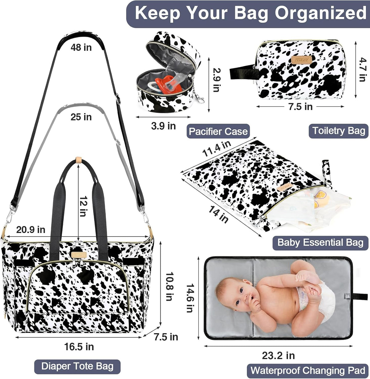 Diaper Bag Tote for Baby 7PCS, Large Mommy Bag with Portable Changing Pad