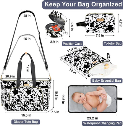 Diaper Bag Tote for Baby 7PCS, Large Mommy Bag with Portable Changing Pad