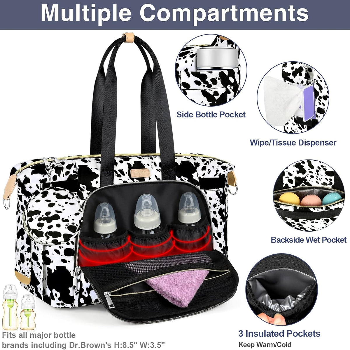 Diaper Bag Tote for Baby 7PCS, Large Mommy Bag with Portable Changing Pad