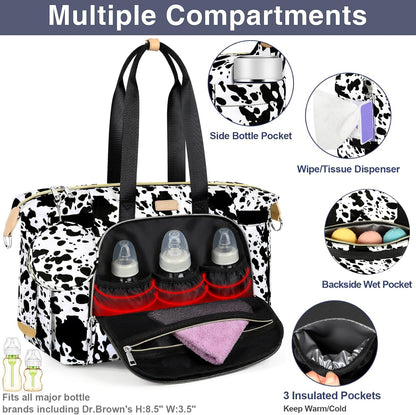 Diaper Bag Tote for Baby 7PCS, Large Mommy Bag with Portable Changing Pad