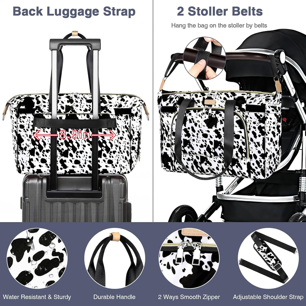 Diaper Bag Tote for Baby 7PCS, Large Mommy Bag with Portable Changing Pad