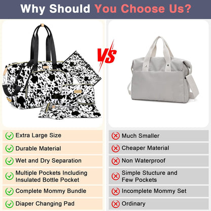 Diaper Bag Tote for Baby 7PCS, Large Mommy Bag with Portable Changing Pad