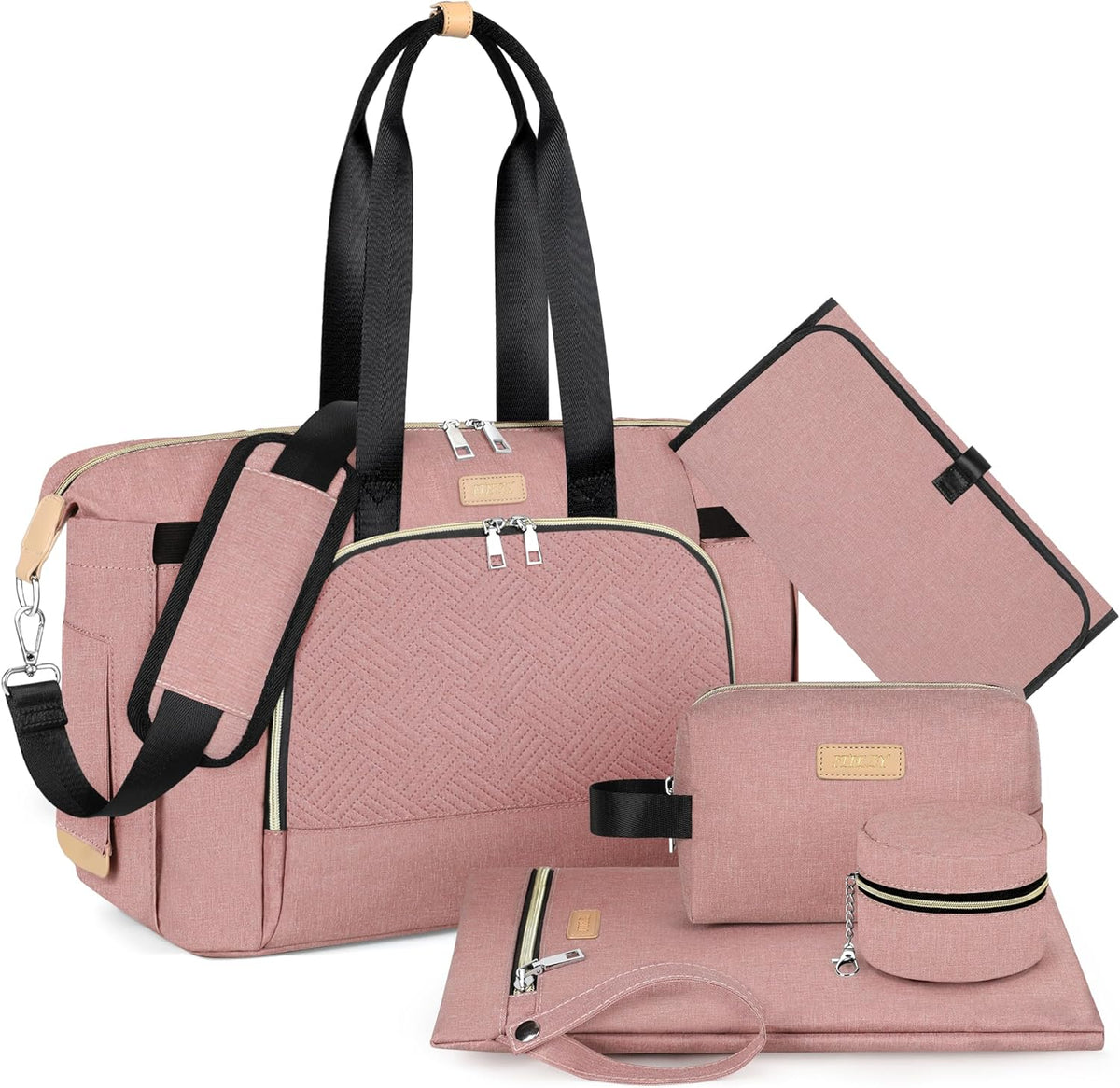 Diaper Bag Tote for Baby 7PCS, Large Mommy Bag with Portable Changing Pad