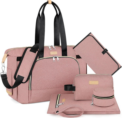 Diaper Bag Tote for Baby 7PCS, Large Mommy Bag with Portable Changing Pad