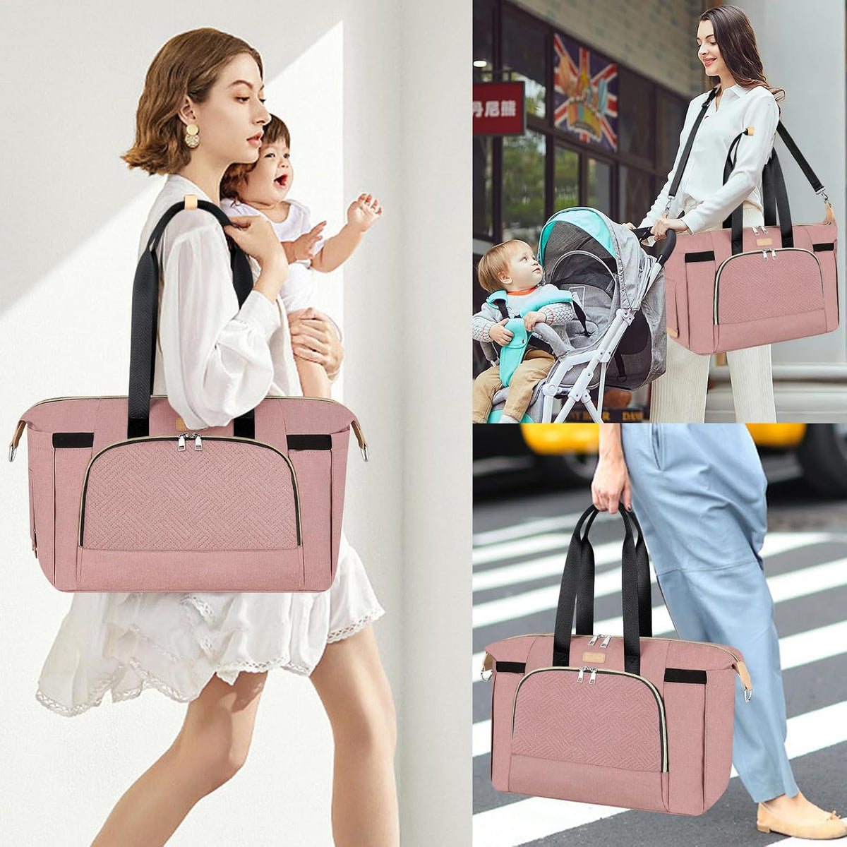 Diaper Bag Tote for Baby 7PCS, Large Mommy Bag with Portable Changing Pad